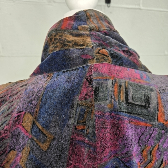 Vtg 80s De Ball Velvet Portrait multicolor abstract swing open front coat - Picture 6 of 12